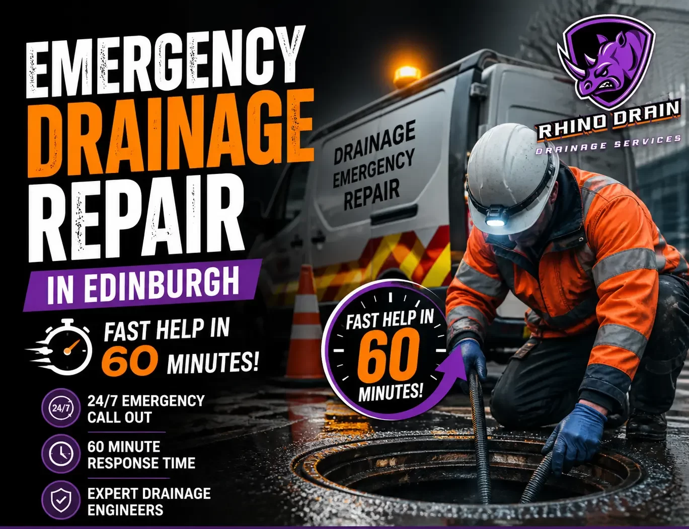 Emergency Drainage Repair in Edinburgh: Fast Help in 60 Minutes | Rhino Drain